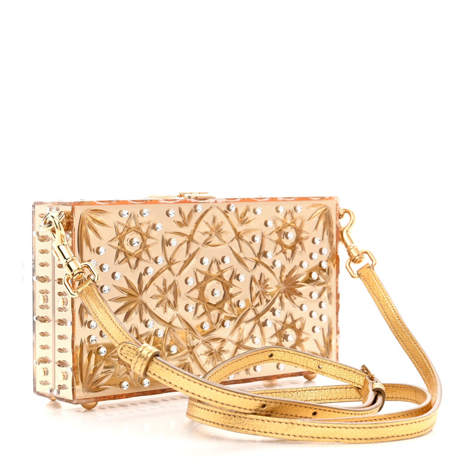 Dolce & Gabbana Metallic Plexiglass Crystal Embellished Shoulder Bag Gold 3 of 15