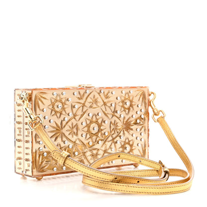 Dolce & Gabbana Metallic Plexiglass Crystal Embellished Shoulder Bag Gold 3 of 15