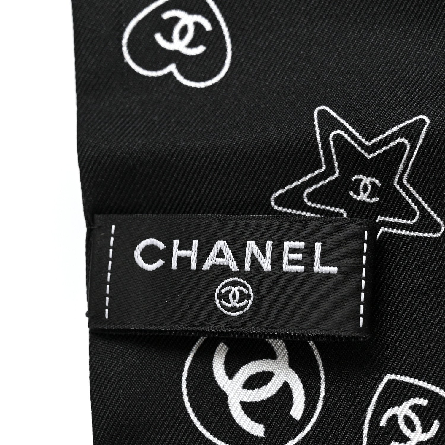 Chanel Silk Varsity Logo Slim Bandeau Scarf Black White 3 of 4