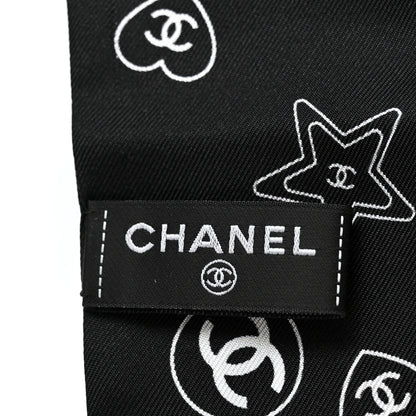 Chanel Silk Varsity Logo Slim Bandeau Scarf Black White 3 of 4