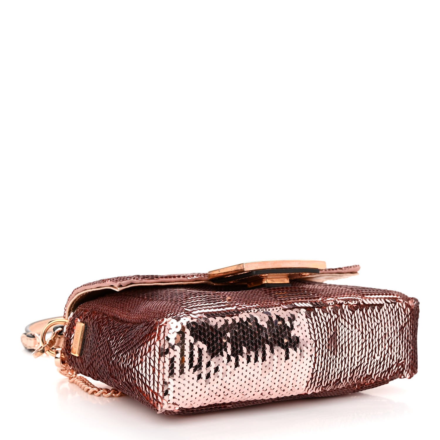 Fendi Sequin Metallic Nappa Pequin Mini Baguette Rame 4 of 11