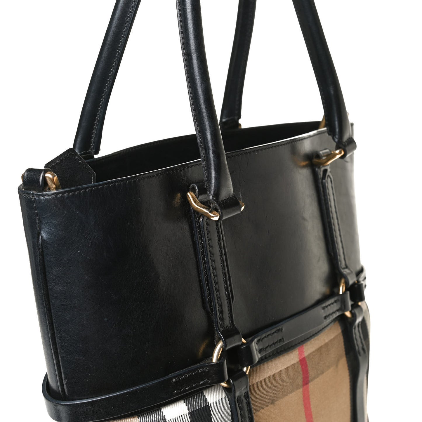 House Check Bridle Calfskin Tote Black