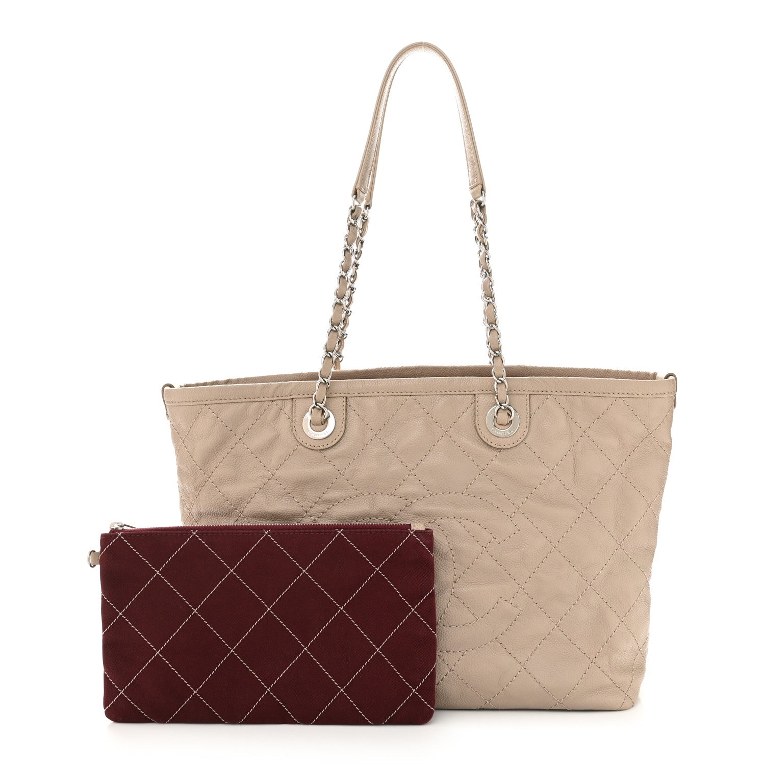 Chanel Grained Calfskin Quilted Small Daily Shopping Tote Beige 3 of 13