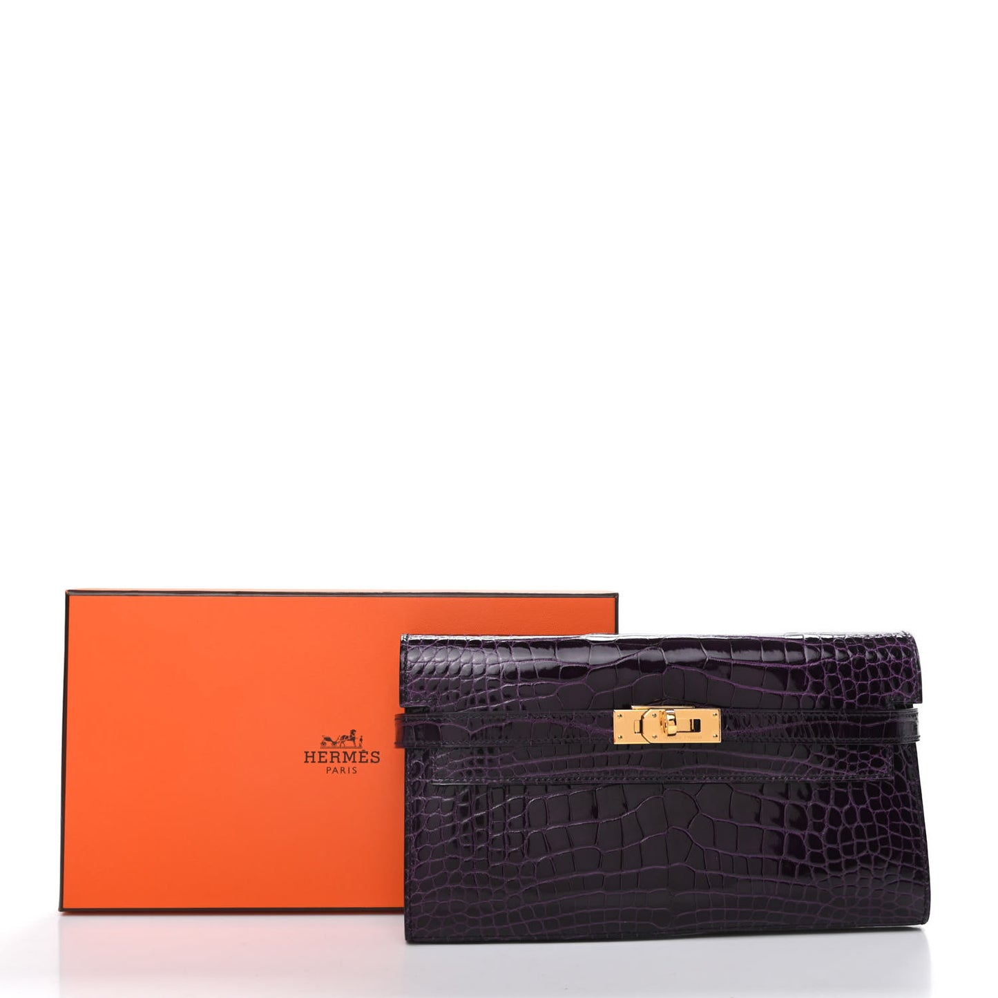 Shiny Alligator Kelly Longue Wallet Aubergine