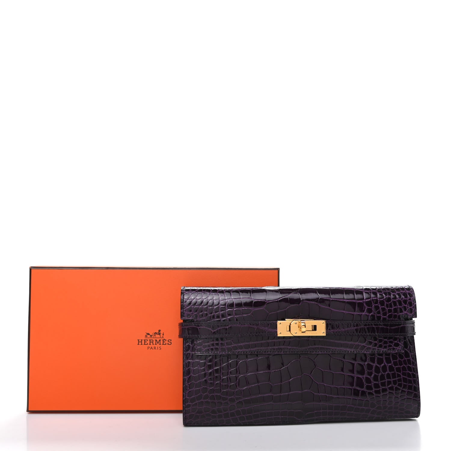Hermes Shiny Alligator Kelly Longue Wallet Aubergine 10 of 10