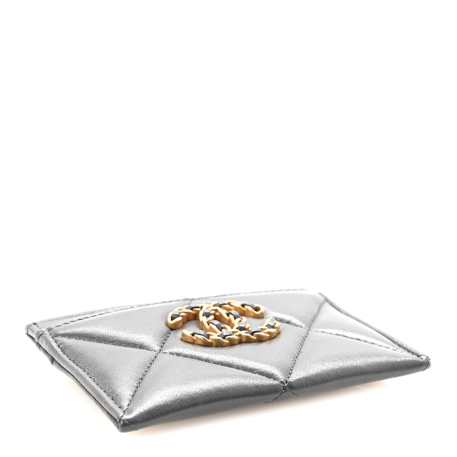 Chanel Shiny Goatskin Quilted Chanel 19 Card Holder Dark Grey 4 of 9