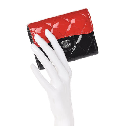 Chanel Patent Quilted Bi-Color Flap Card Holder Wallet Black Red 2 of 9