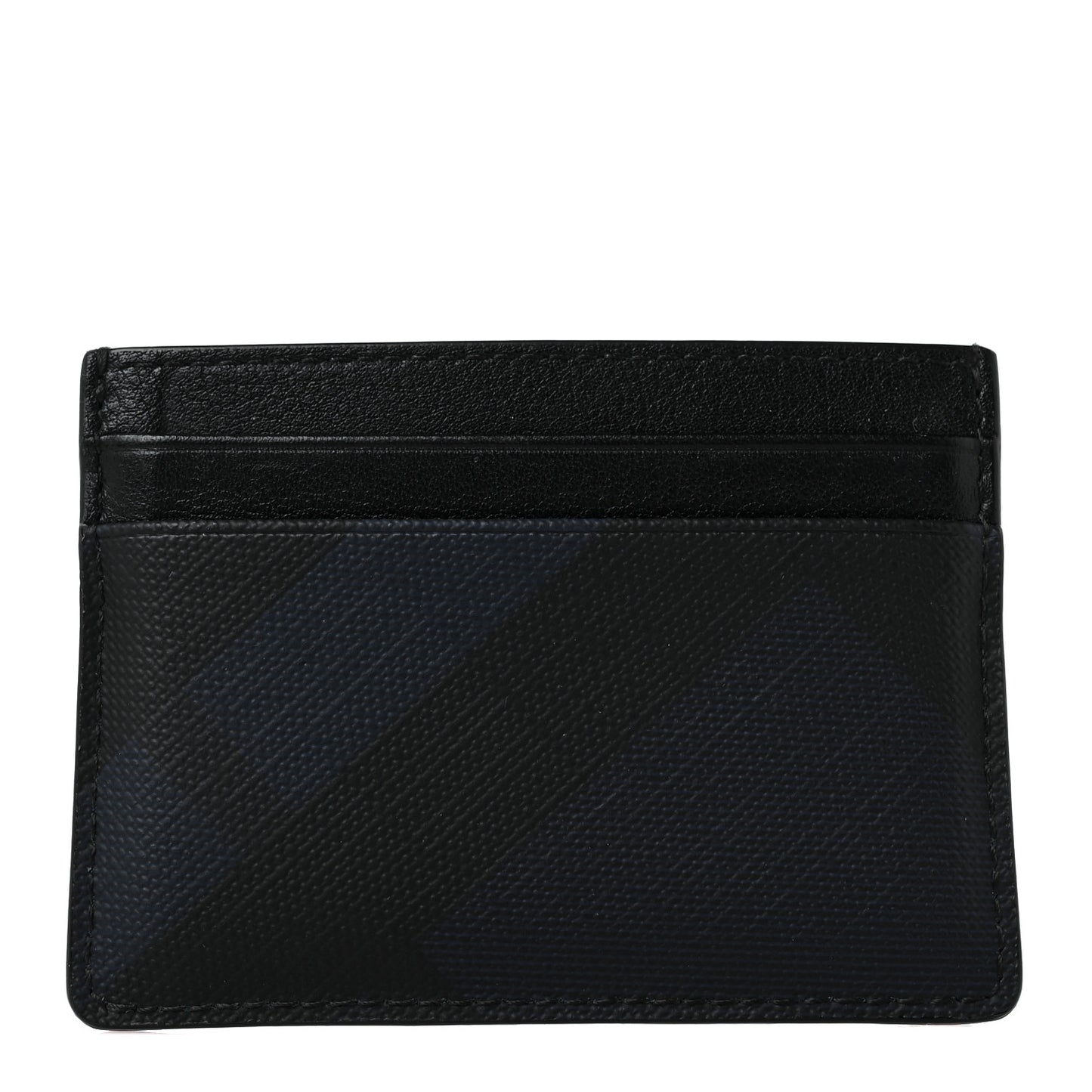 Grained Calfskin London Check Card Case Navy Black