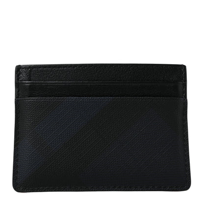 Burberry Grained Calfskin London Check Card Case Navy Black 1 of 8