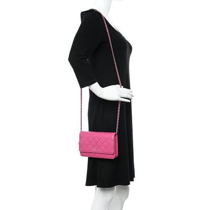 Chanel Caviar Quilted Wallet on Chain WOC Dark Pink 2 of 11