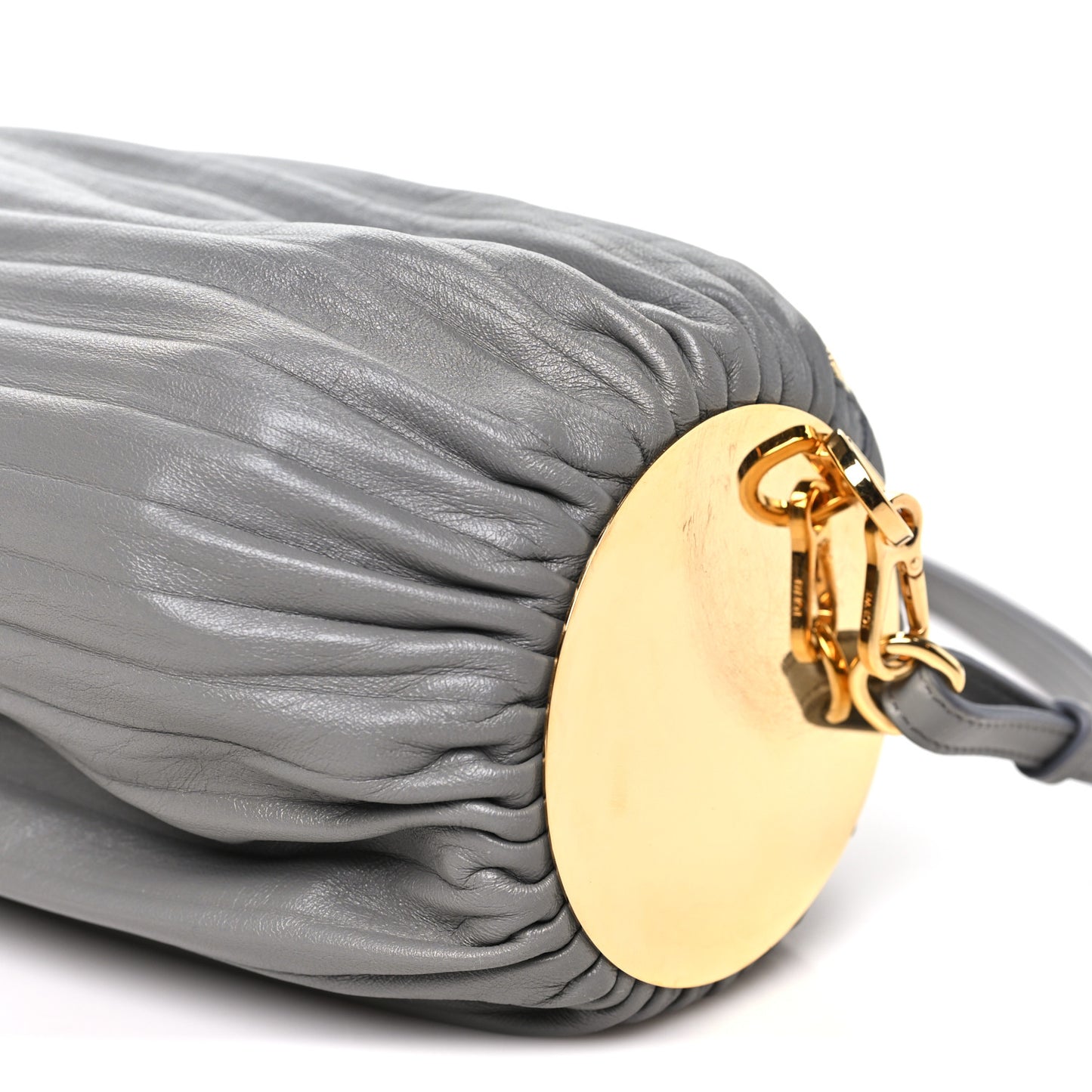 Lambskin Pleated Bracelet Pouch Shoulder Bag Asphalt Grey