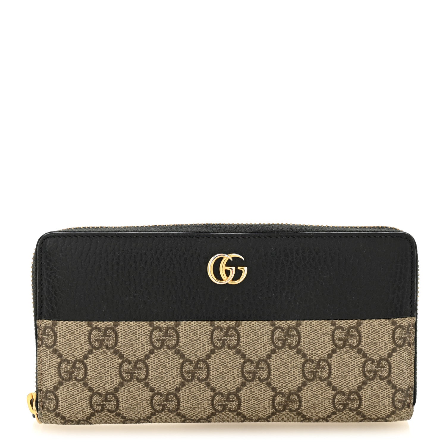 Gucci Dollar Calfskin GG Supreme Monogram GG Marmont Zip Around Wallet Black Beige Ebony 1 of 7