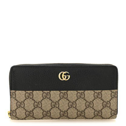 Gucci Dollar Calfskin GG Supreme Monogram GG Marmont Zip Around Wallet Black Beige Ebony 1 of 7