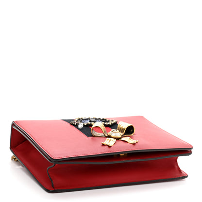 Gucci Calfskin Web Medium Peony Chain Shoulder Bag Red 4 of 10