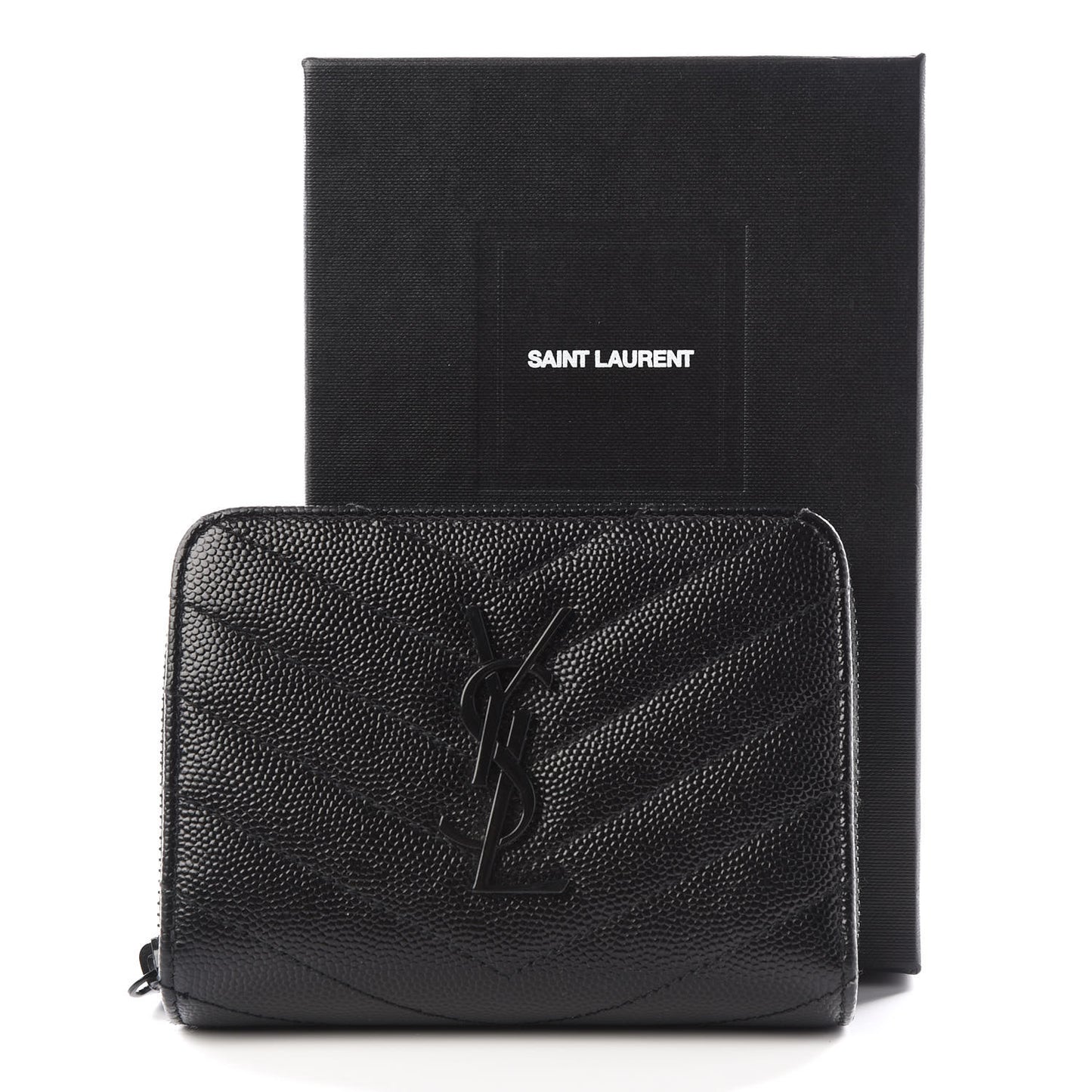 Grain De Poudre Matelasse Chevron Monogram Compact Zip Around Wallet Black