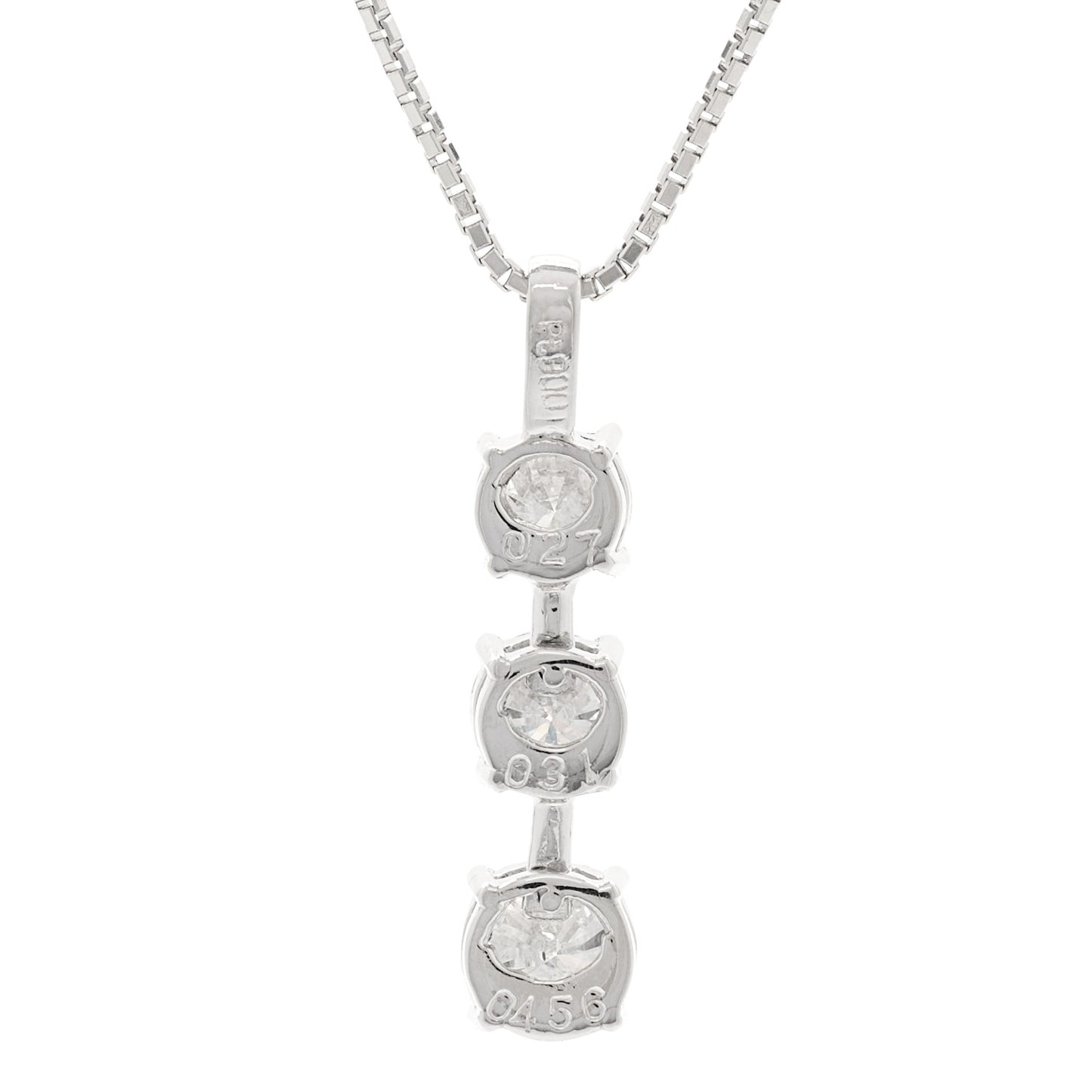 Platinum Diamond 1.03ctw Graduate Triple Drop Pendant Necklace