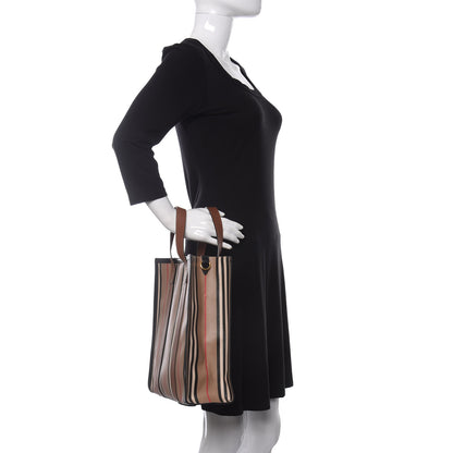Burberry E-Canvas Stripe Small Portrait Tote Bag Brown 2 of 11