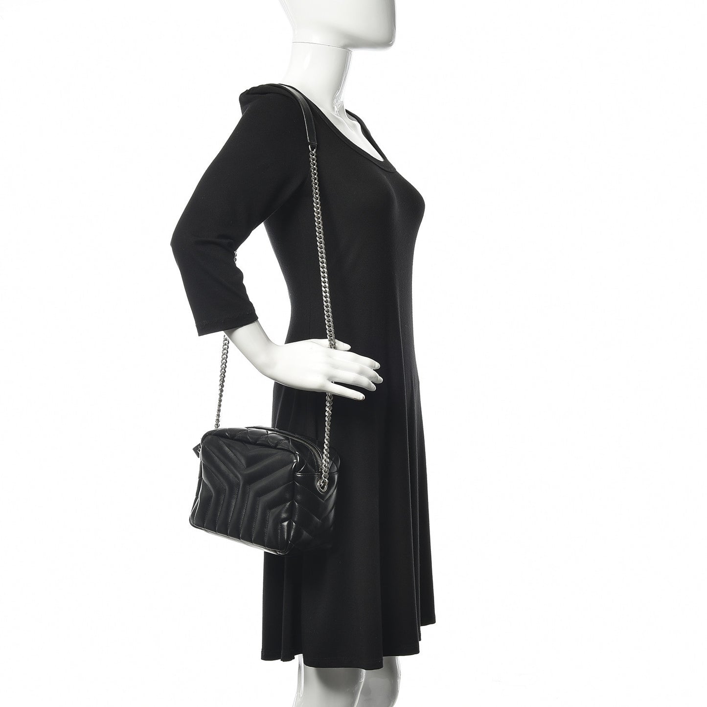 Calfskin Y Quilted Monogram Small Loulou Bowling Bag Black