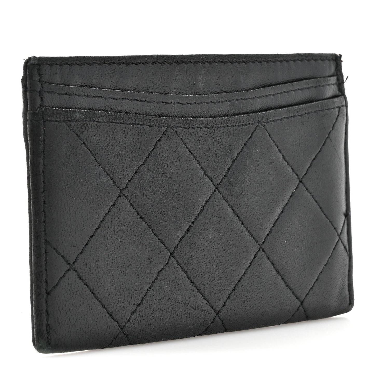 Lambskin Quilted Card Holder Black