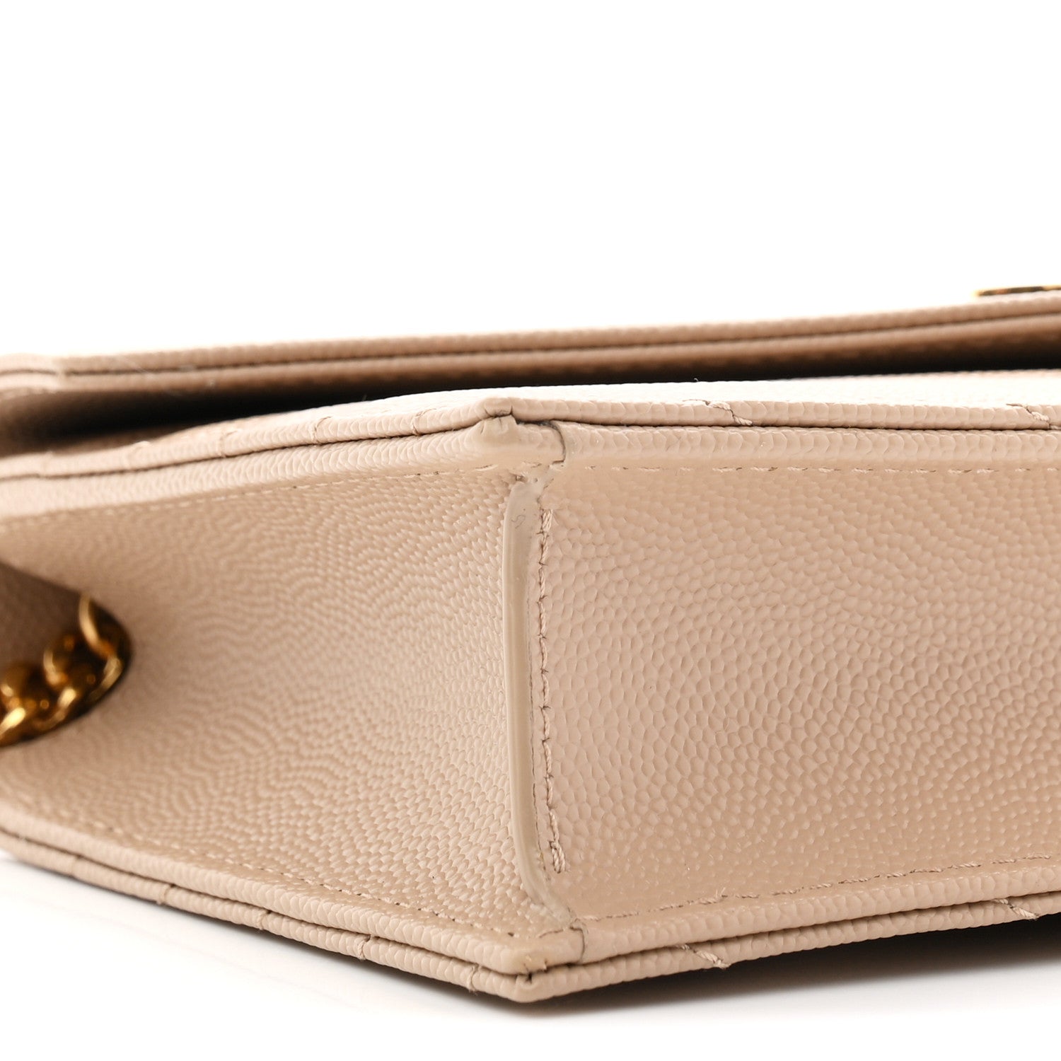 Saint Laurent Grain De Poudre Matelasse Chevron Monogram Envelope Chain Wallet Dark Beige 8 of 10