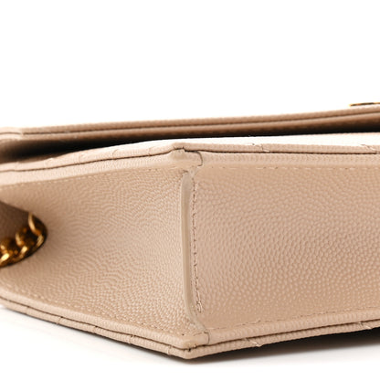 Saint Laurent Grain De Poudre Matelasse Chevron Monogram Envelope Chain Wallet Dark Beige 8 of 10