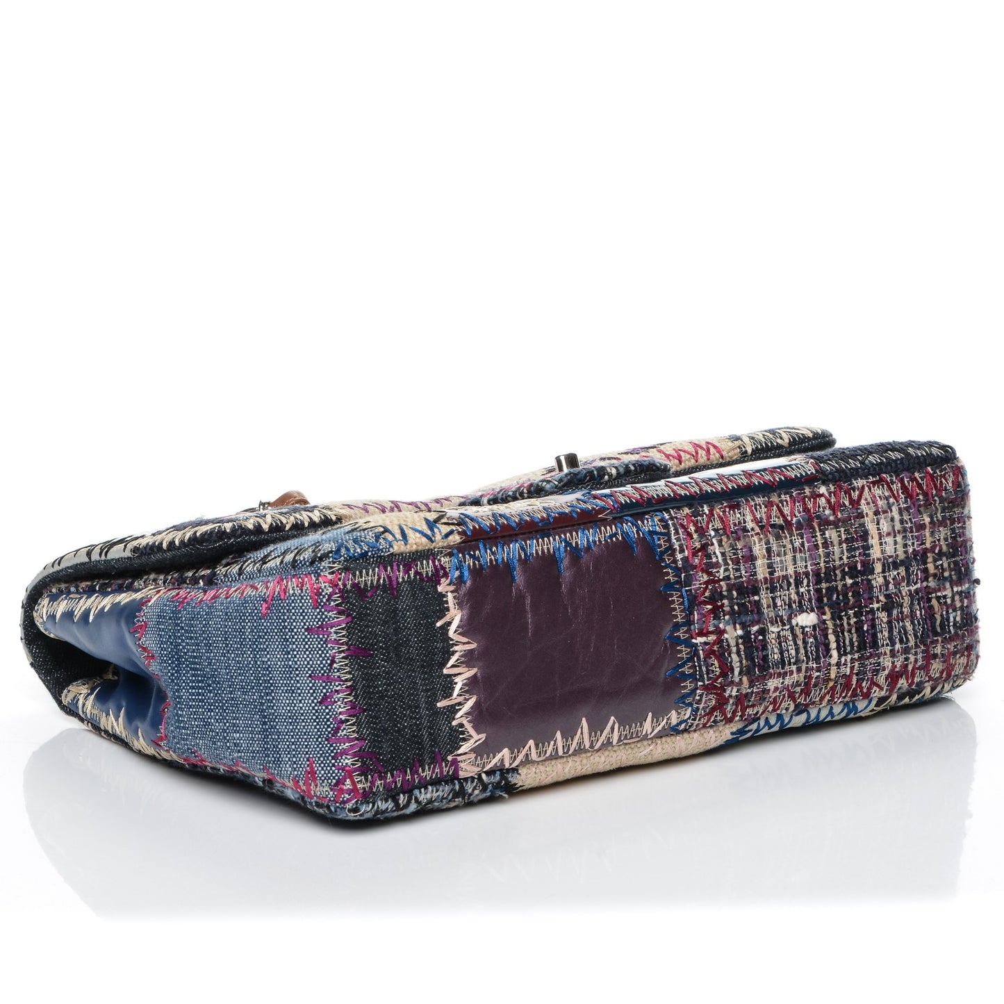 Denim Tweed Patchwork Jumbo Single Flap Multicolor
