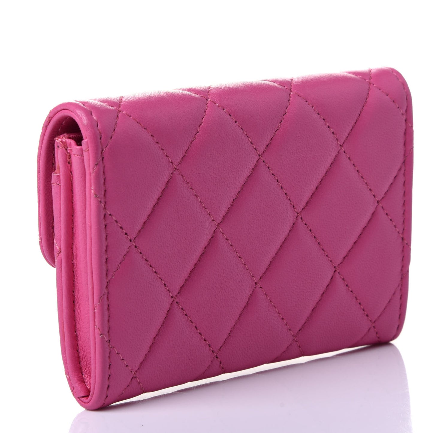 Lambskin Quilted Flap Card Holder Pink