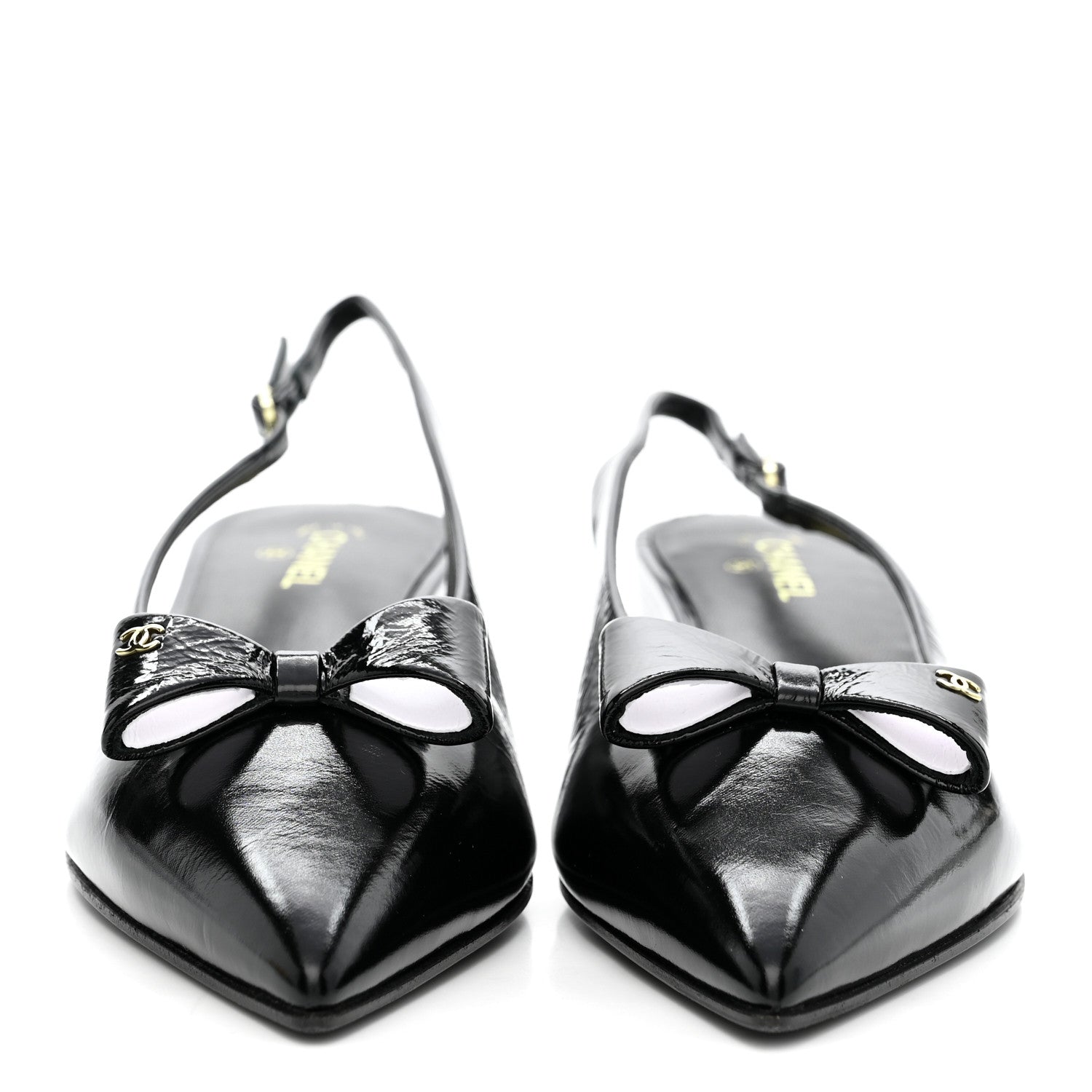 Chanel Crumpled Patent Calfskin CC Bow Slingback Pumps 38.5 Black 3 of 11