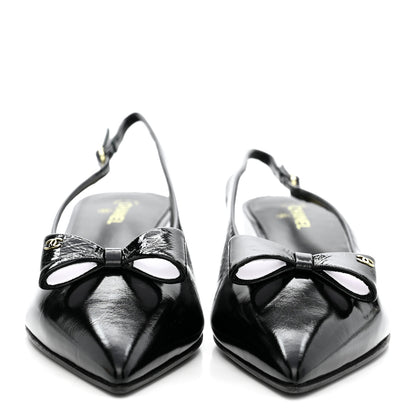 Chanel Crumpled Patent Calfskin CC Bow Slingback Pumps 38.5 Black 3 of 11