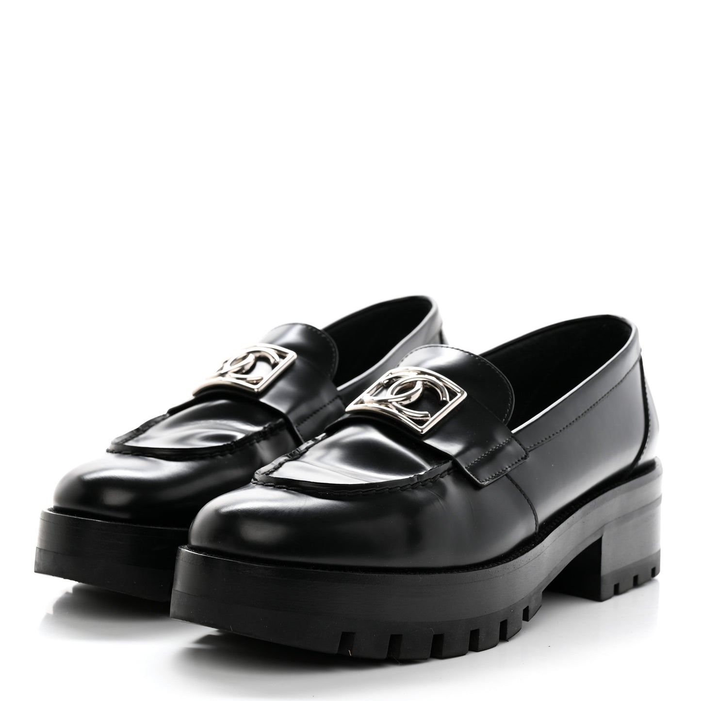 Calfskin Metal CC Loafers 40.5 Black