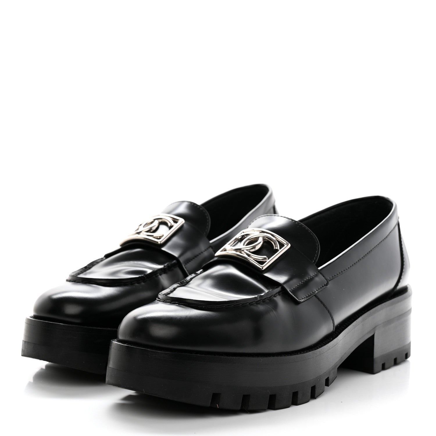 Chanel Calfskin Metal CC Loafers 40.5 Black 3 of 9