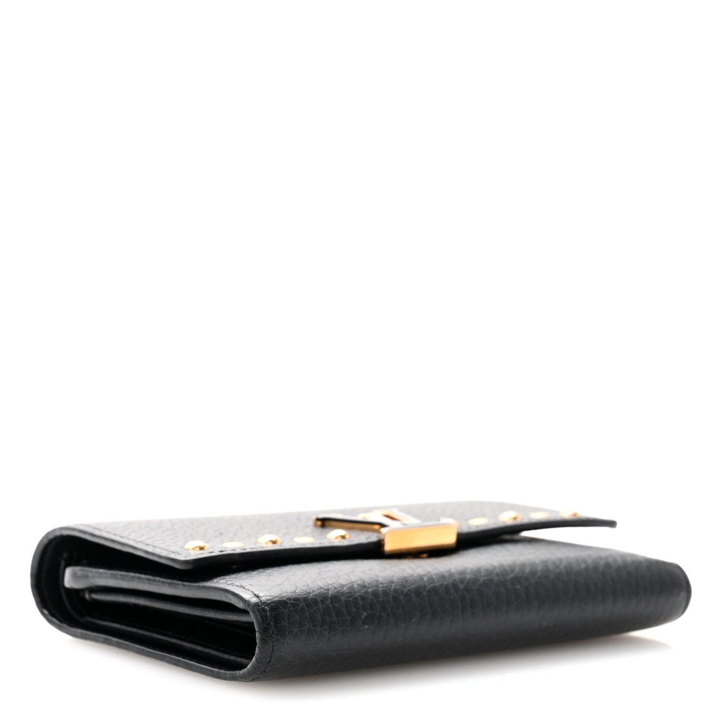Taurillon Capucines Studded Compact Wallet Black