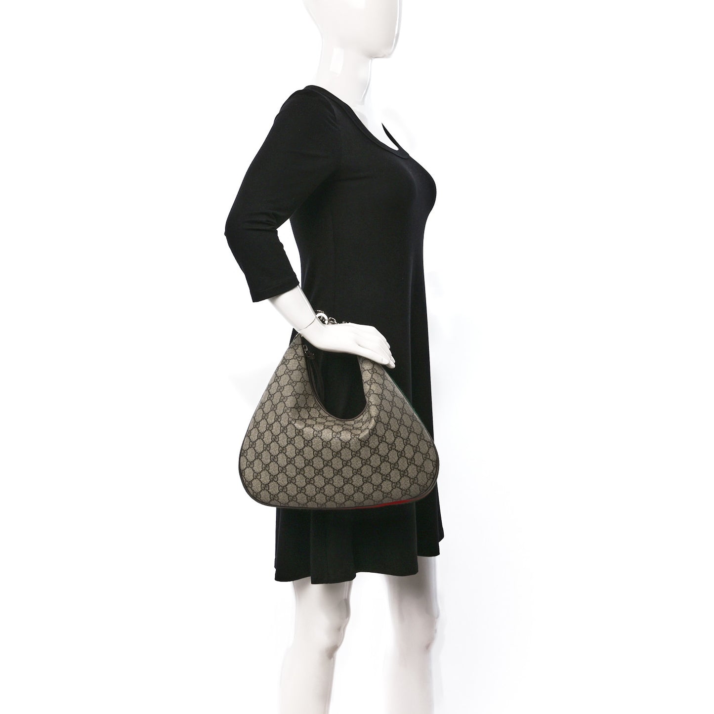 GG Supreme Monogram Textured Calfskin Web Large Attache Shoulder Bag Beige Ebony New Acero