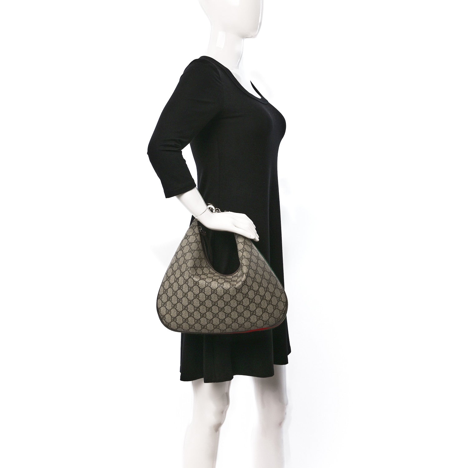 Gucci GG Supreme Monogram Textured Calfskin Web Large Attache Shoulder Bag Beige Ebony New Acero 2 of 8