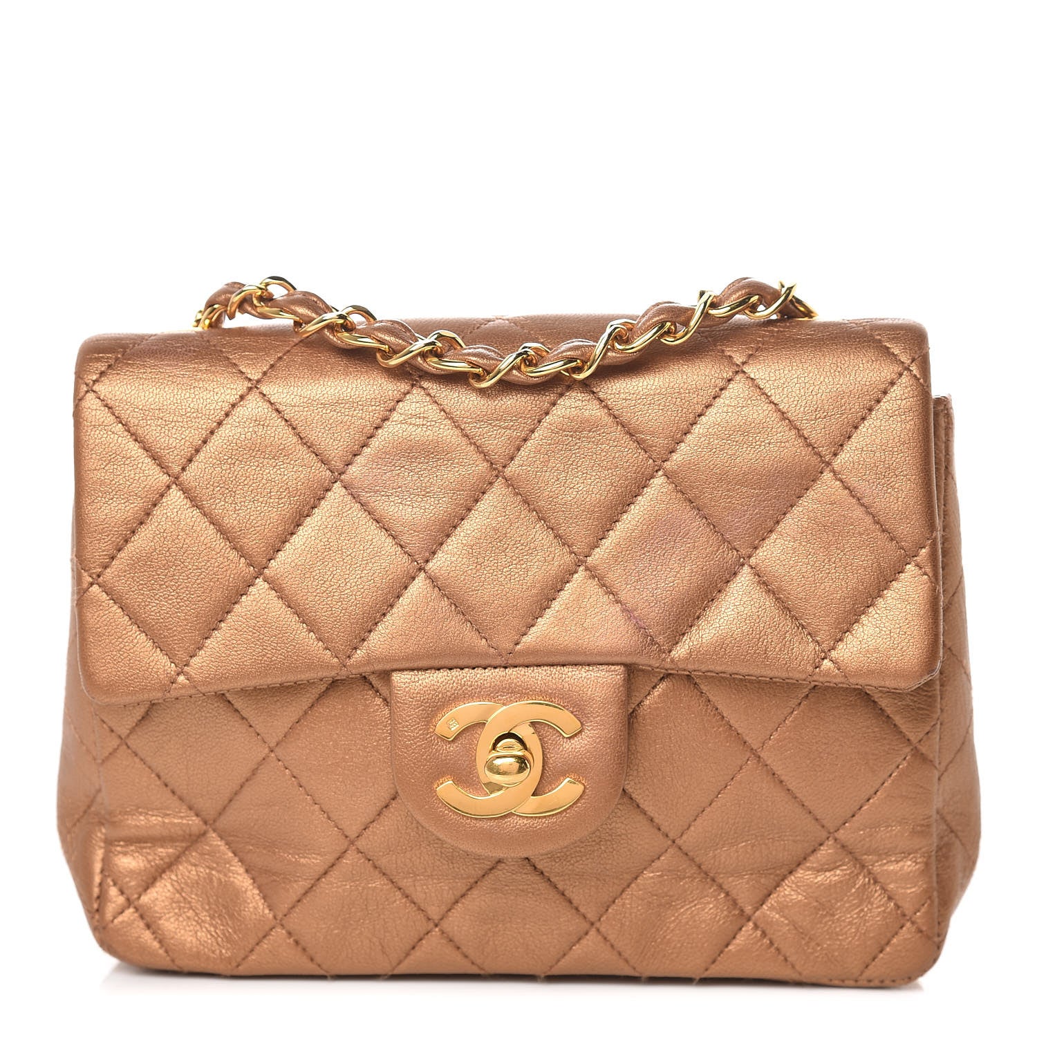 Chanel Metallic Lambskin Quilted Mini Square Flap Bronze 1 of 14