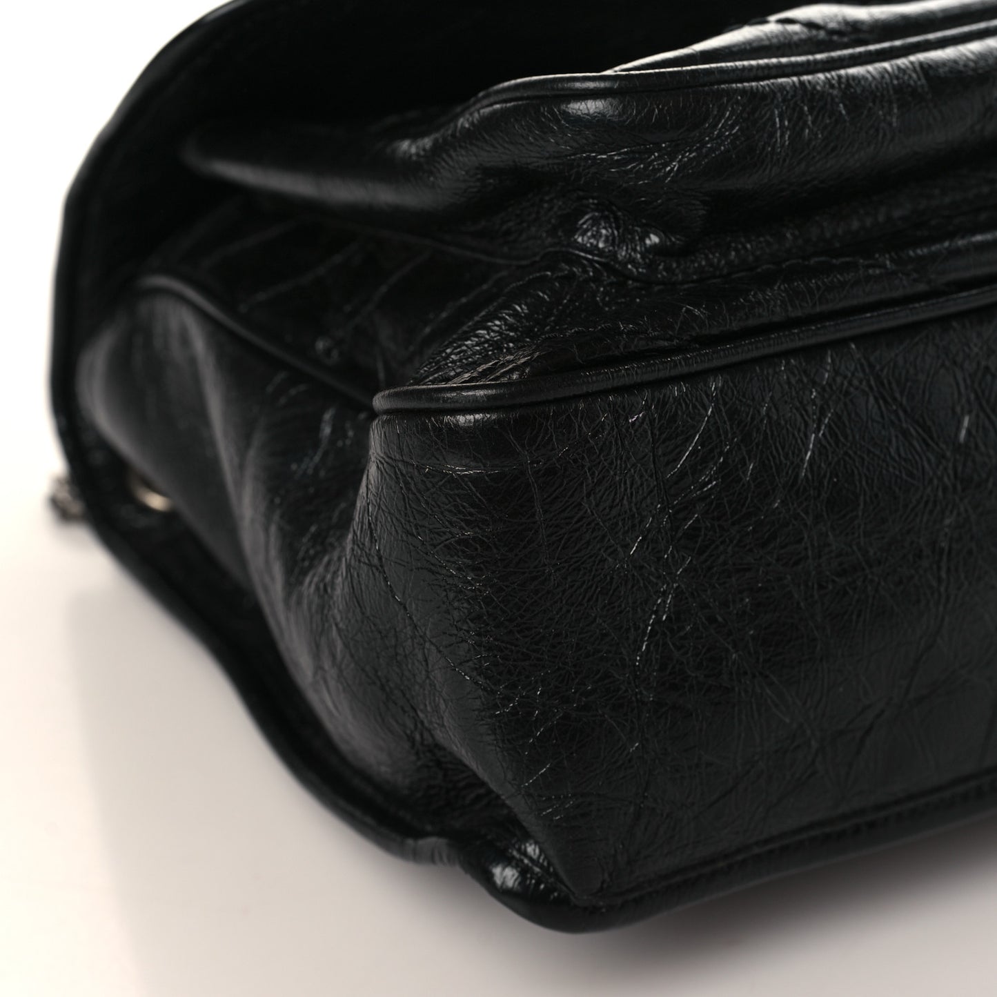 Crinkled Calfskin Matelasse Monogram Large Niki Chain Satchel Black