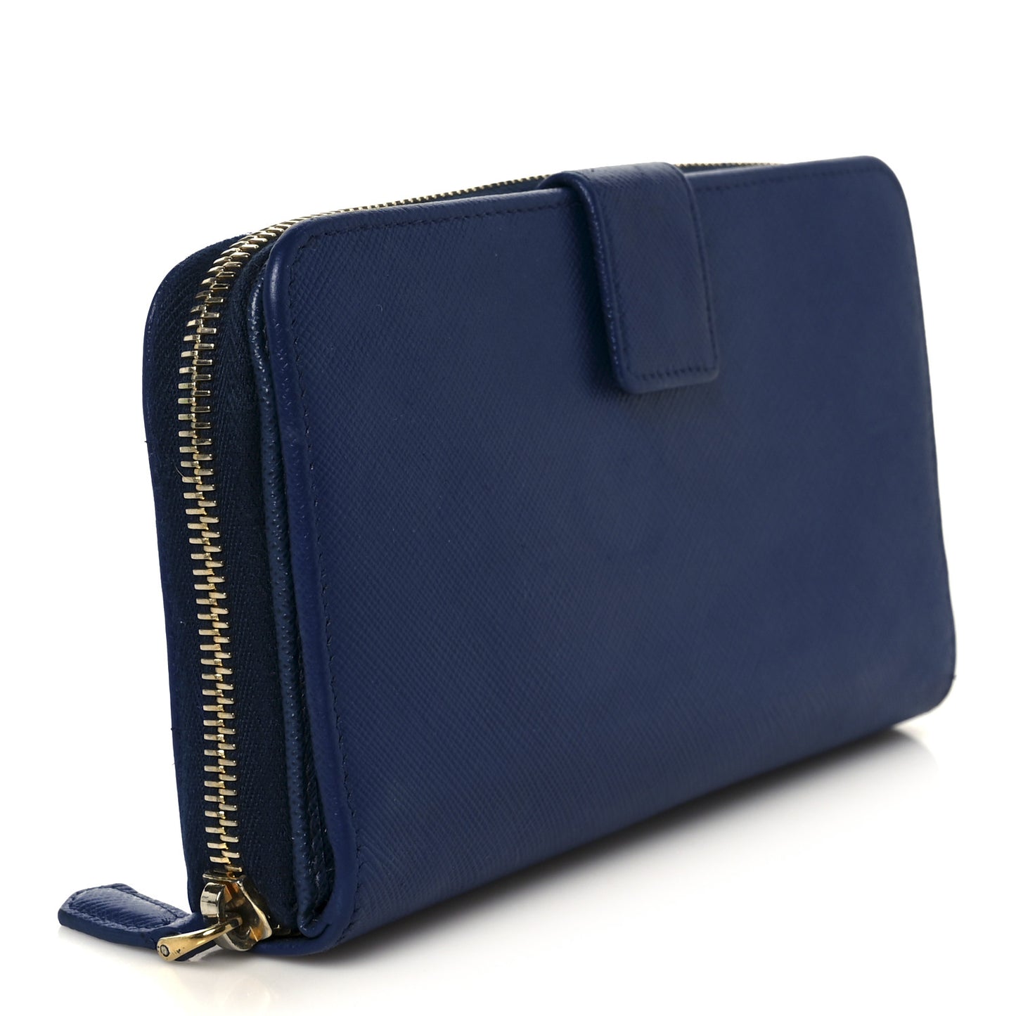 Saffiano Metal Zip Around Wallet Blue