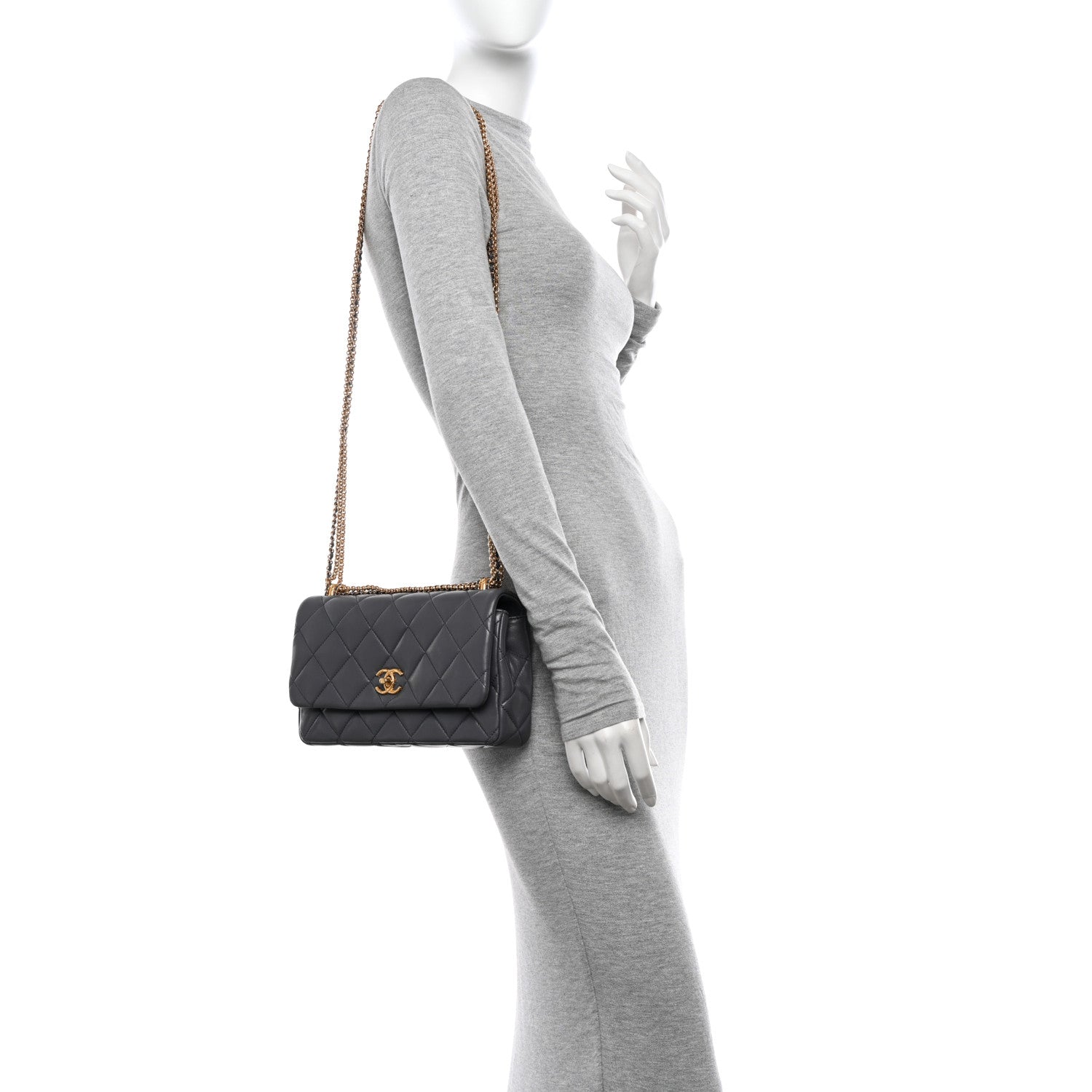 Chanel Shiny Lambskin Quilted Multi Stand Flap Grey 2 of 11