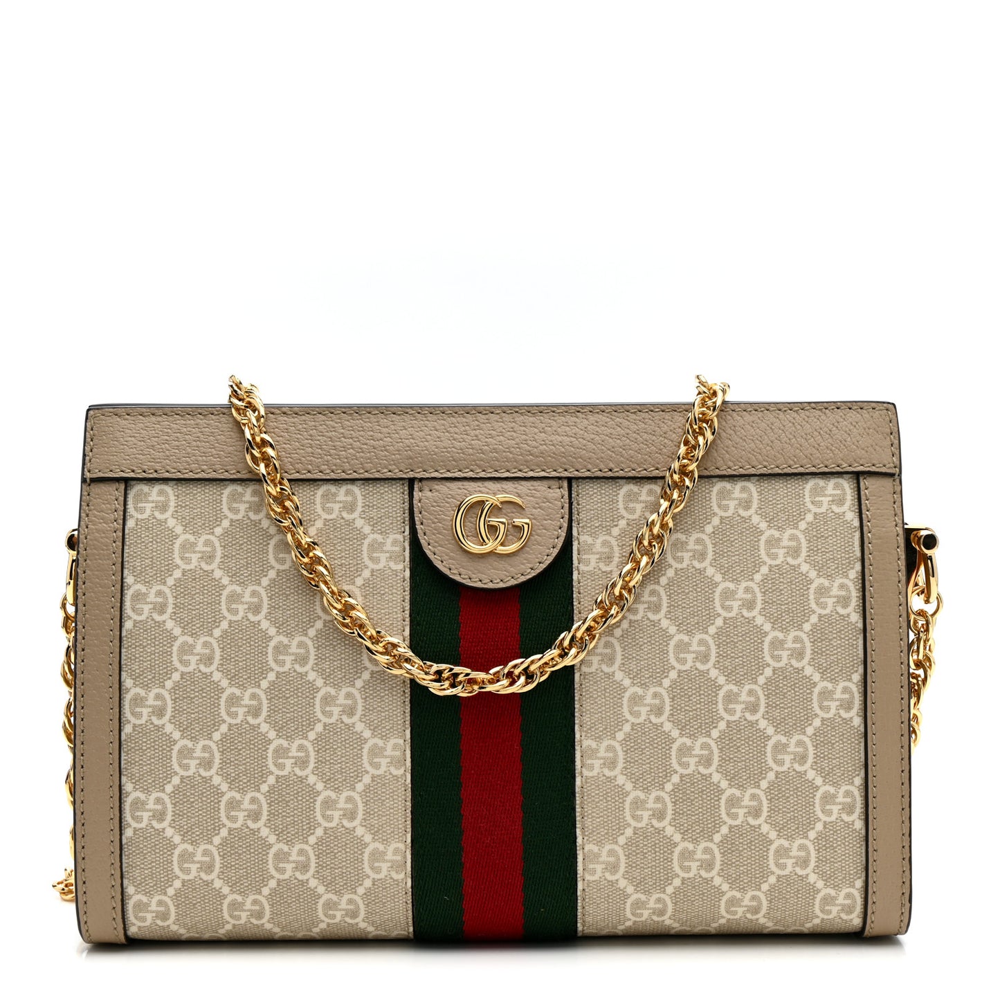 GG Supreme Monogram Textured Dollar Calfskin Web Small Ophidia Chain Shoulder Bag Beige Mystic White Oatmeal
