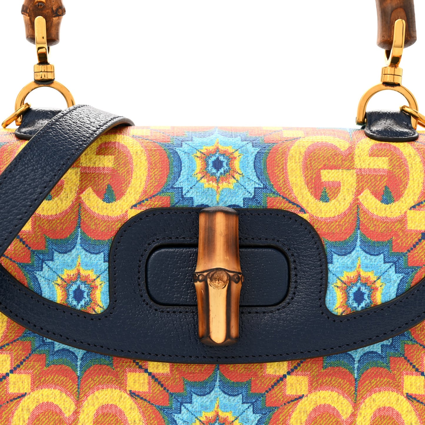 Calfskin Kaleidoscope Medium Bamboo 1947 Top Handle Bag Blue Orange Multicolor Blue Agata