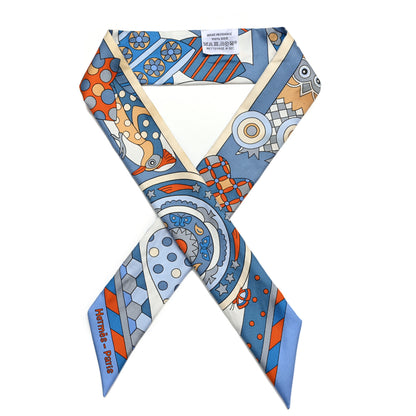 Hermes Silk Les Murmures De La Foret Twilly Bleu Jean Orange 1 of 6