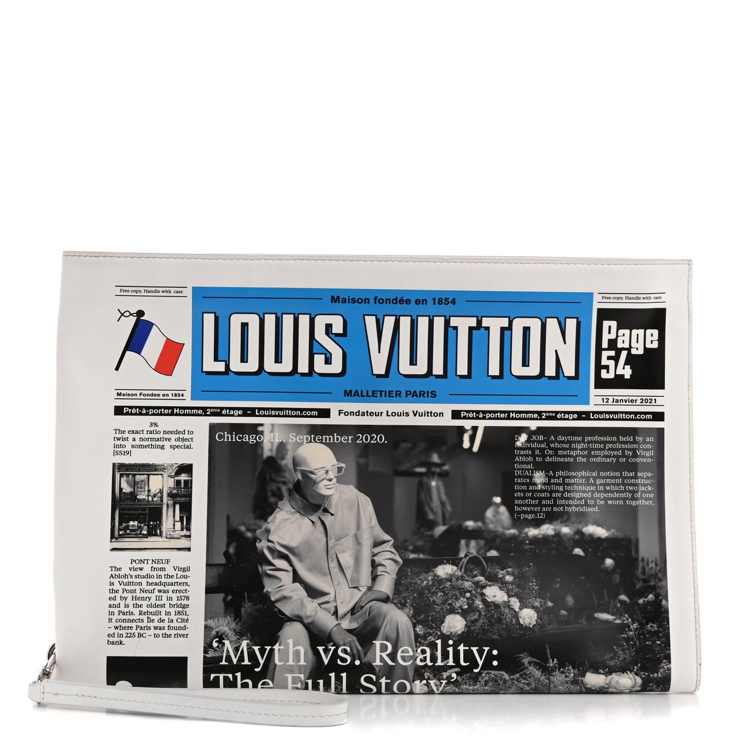 Calfskin Newspaper Print Pouch