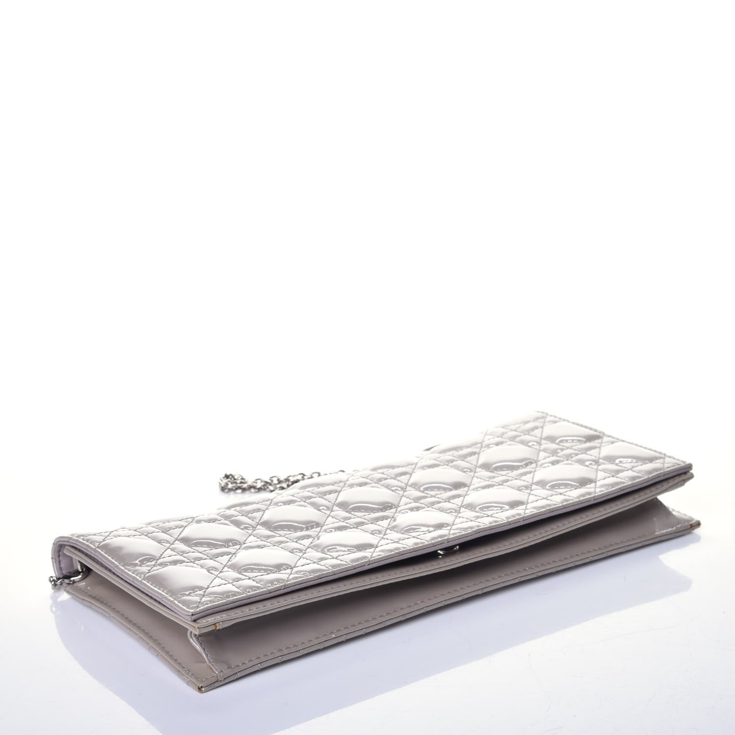 Christian Dior Patent Cannage Rendezvous Chain Wallet Grey 4 of 9