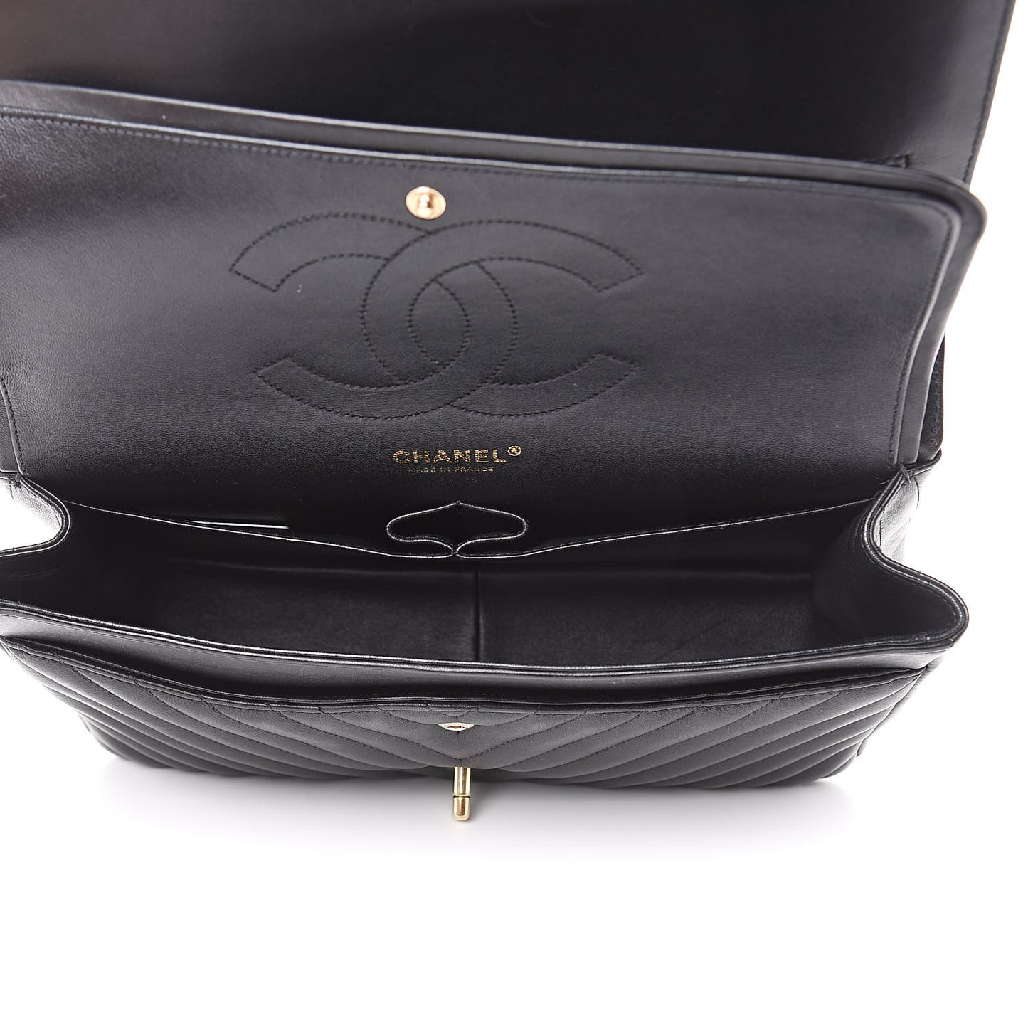 Lambskin Chevron Quilted Jumbo Double Flap Black