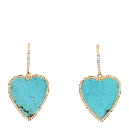 Jennifer Meyer 18K Yellow Gold Diamond Turquoise Inlay Heart Earrings 1 of 6