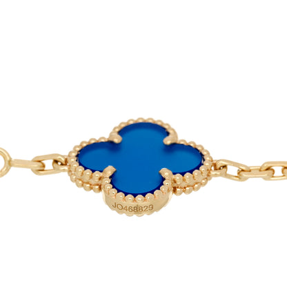 Van Cleef & Arpels 18K Yellow Gold Blue Agate 5 Motifs Vintage Alhambra Bracelet 3 of 5