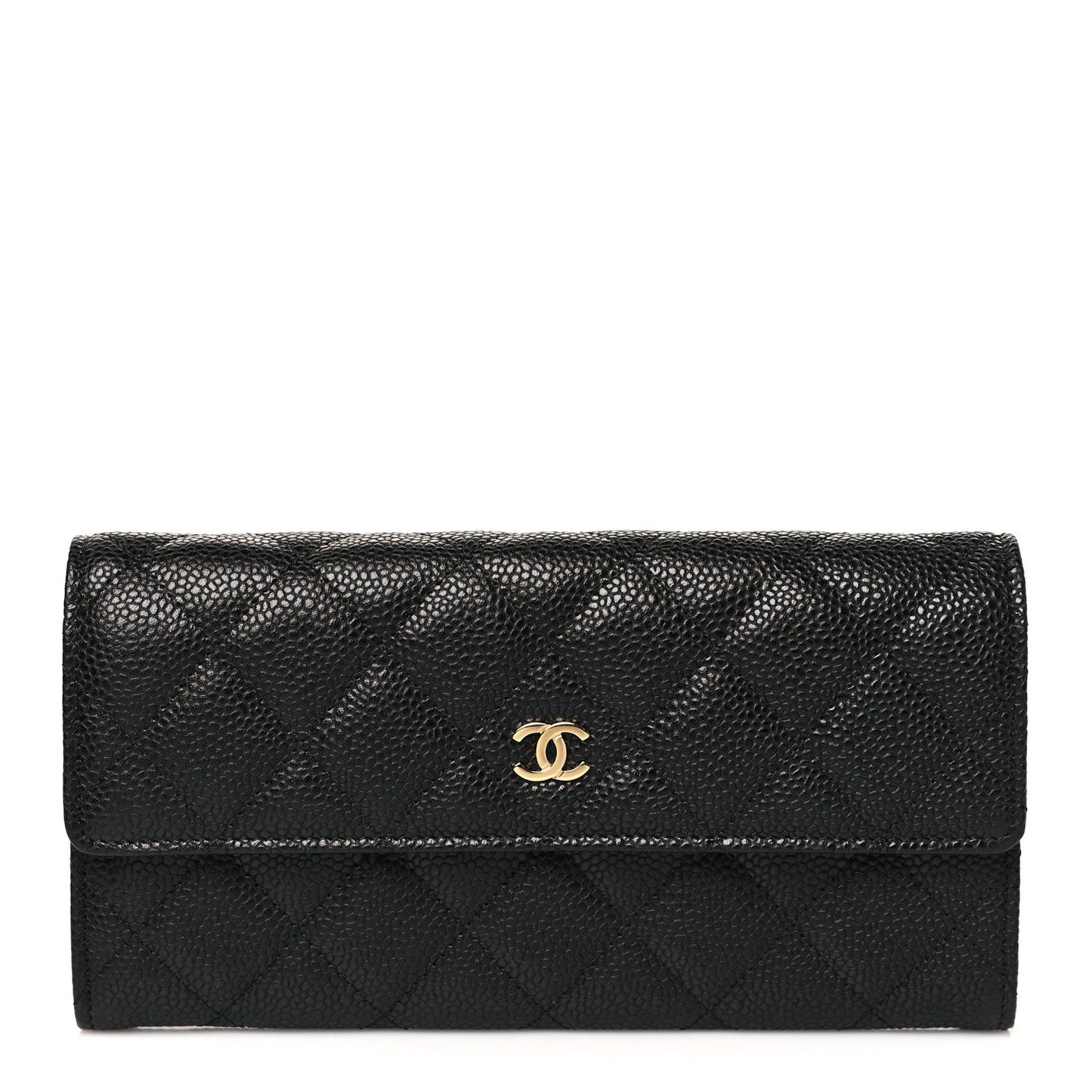 Caviar Quilted Large Gusset Flap Wallet Black