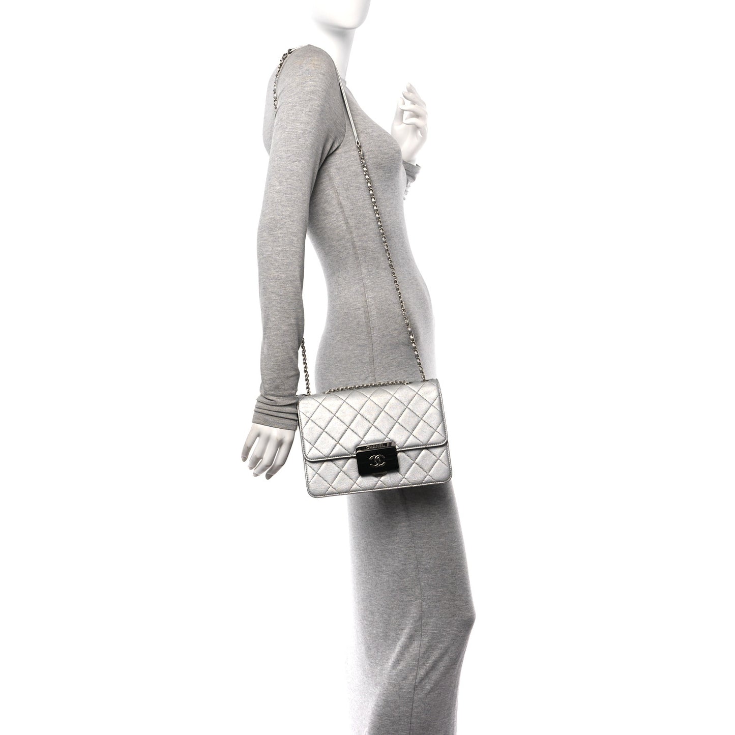 Metallic Sheepskin Quilted Beauty Lock Flap Silver