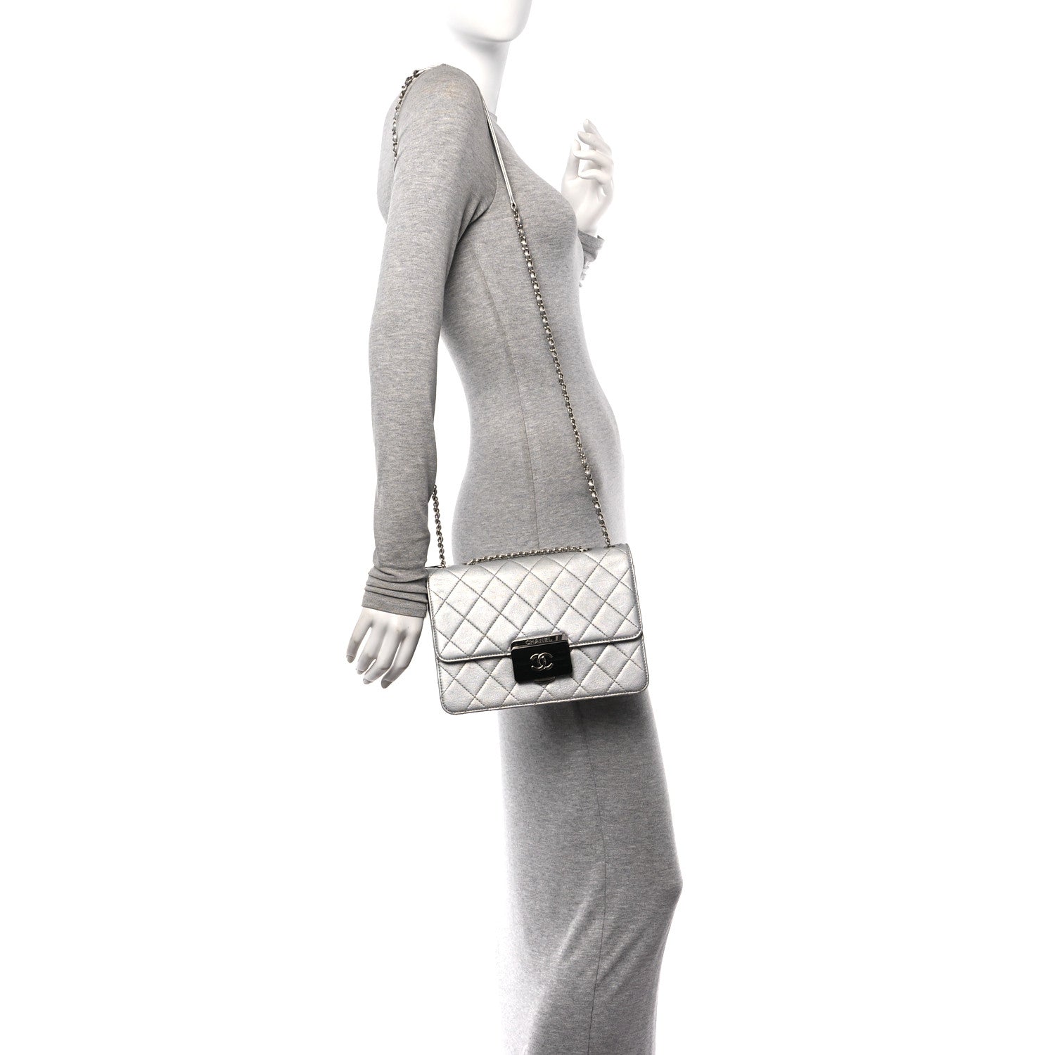 Chanel Metallic Sheepskin Quilted Beauty Lock Flap Silver 2 of 11