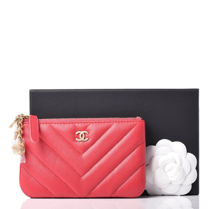 Chanel Caviar Chevron Quilted Small Ancient Greek Charms Cosmetic Case Red 8 of 8